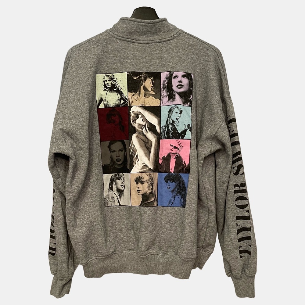 Taylor Swift The Eras Tour Quarter Zip Pullover Gray Fleece Sweatshirt Medium